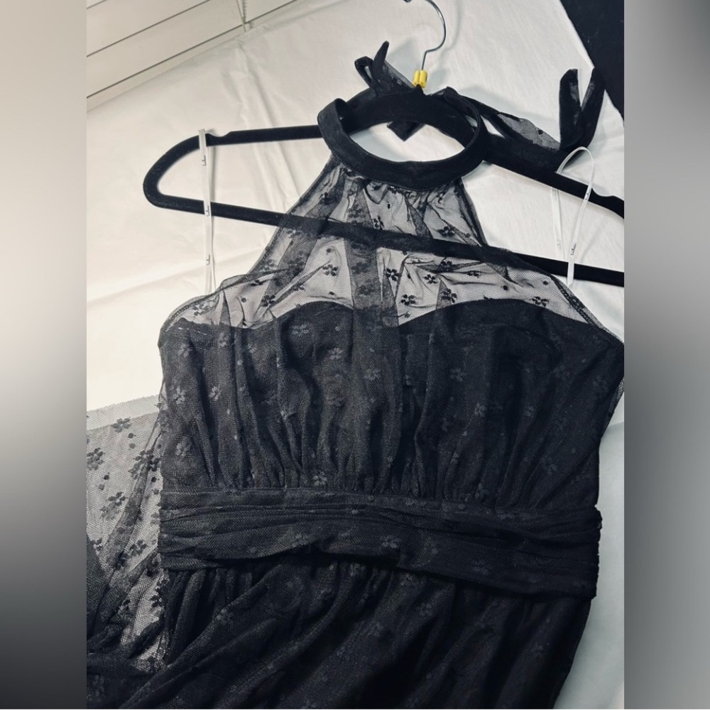 Lulus Positively Precious Black Mesh Halter Midi Dress Size M NWOT - Picture 6 of 11